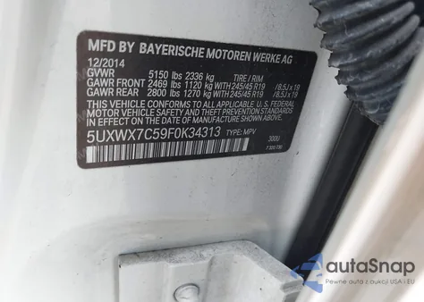 2015 BMW X3 xDrive35I from USA, damaged, VIN 5UXWX7C59F0K34313